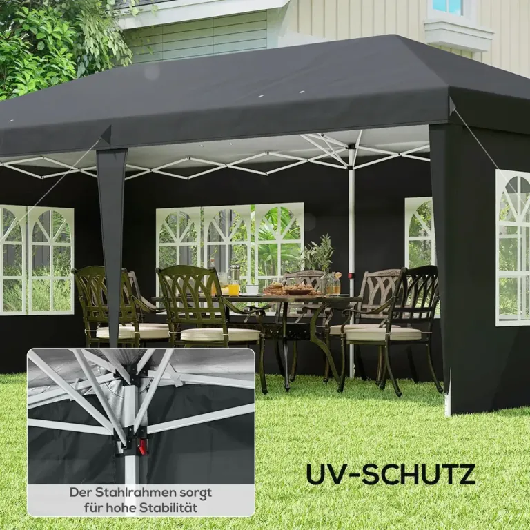 Pop-up Paviljong 4 Sidoväggar och Fönster 3 x 6 m