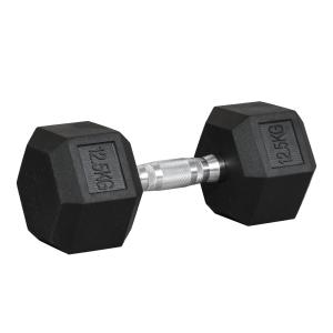 Hexagon Hantel i Gjutjärn, Gummerad Vikt med Räfflat Grepp, Ergonomisk Hantel för Styrketräning och Fitness, Svart, 1 x 12,5 kg