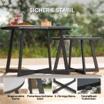 Satsbord 2-pack och Stapelbara Trädgårdsbord med X-ben och Glasplatta för Balkong Hållbar och Väderbeständig Svart och Grå Stål och Glas