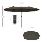 Ovalt Dubbelparasoll för Trädgård Extra Stort Solskydd med Vevmekanism för Långbord på Terrassen Grå 460 X 270 X 240 Cm