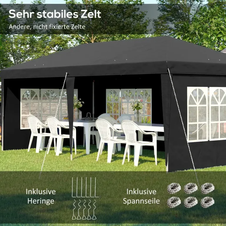 Pop-up Paviljong 4 Sidoväggar och Fönster 3 x 6 m