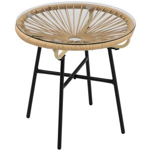 Trädgårdsbord i Bohostil med Härdat Glas och Väderbeständig Yta för Balkong Hållbar och Stabil Beige PE-rotting 50 x 50 x 50 cm