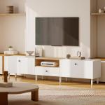 TV-Bänk 200 cm Vit Spånskiva för Vardagsrum Mediamöbel för 90 Tum TV med Lådor och Skåp Modern Design och Stor Förvaringsyta