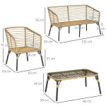 Loungegrupp i Konstrotting 4 Delar, Modern Utemöbel med Soffa och Fåtöljer, Inkluderar Dynor i Boho-Stil, Sand/Mörkgrå