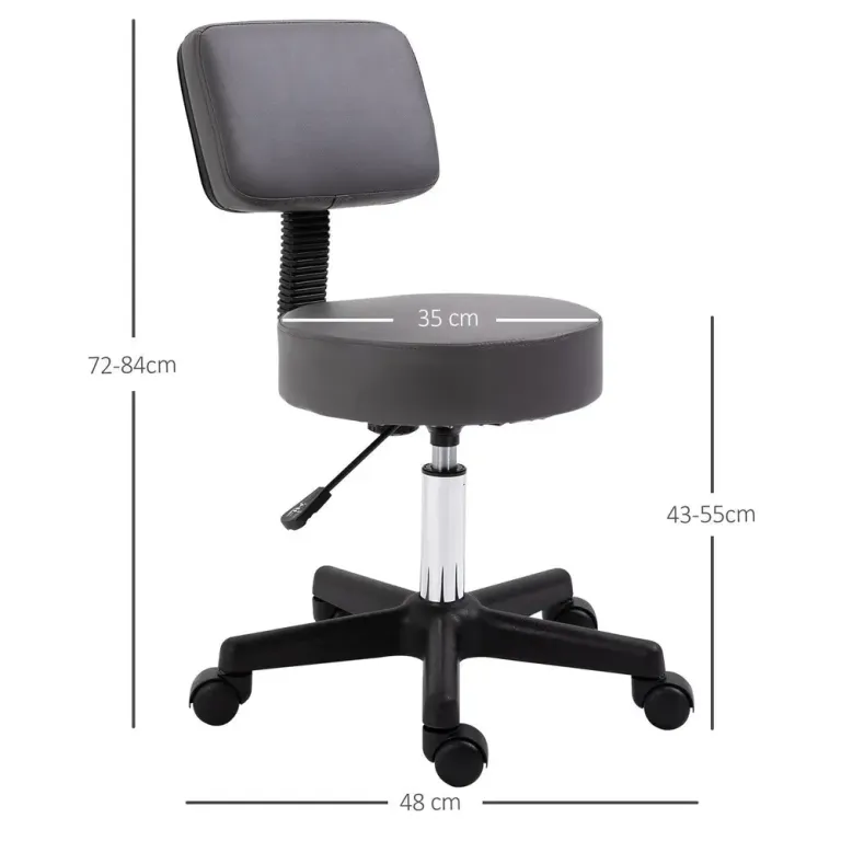 Ergonomisk Salongspall med Hjul, Justerbar Höjd, 360° Grå