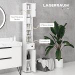 Badrumsskåp med 4 Hyllor, Låda och Slimmad Design i Spånskiva, Vit