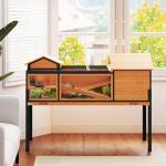 Sköldpaddshus 2 Våningar Gul Trä och Stål för Smådjur Terrarium med Ramp och Fönster Rymlig Design och Säker Konstruktion
