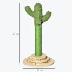 Kaktusformat Klösträd med Lekboll, Rolig Klösmöbel i Sisal och Trä, Dekorativ Leksak för Katter, Grön/Natur, 60 cm