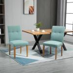 Matsalsstolar i Linne 2-Pack, Bekväma Kökstolar med Vadderad Sits och Träben, Tidlös Design för Matsal och Vardagsrum, Grön