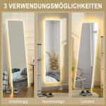 Helfigursspegel Golvspegel Transparent av Glas för Sovrum Stående Spegel med LED Belysning 150 x 40 cm