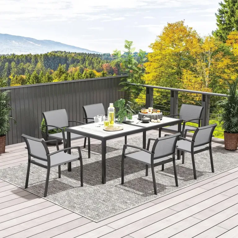 Matgrupp Sittgrupp för 6 Personer Grå av Stål och Tyg Bord