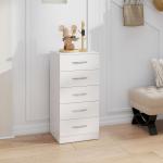 Byrå med 5 Lådor Vit Spånskiva för Sovrum och Hall Förvaringsskåp för Kläder Modern och Enkel Design Rymlig Organisator