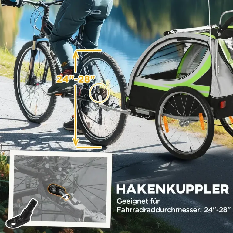 2-i-1 Cykelvagn för 2 Barn Push-Along Funktion Regnskydd