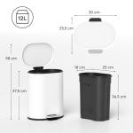 Pedalhink med Mjukstängande Lock Vit Metall för Badrum och Kök Praktisk Soptunna med Urtagbar Innerhink Hygienisk Avfallshantering Stilren 12 l