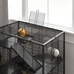 Hamsterbur Gnagarbur 4-Vånings Bur Svart av Metall och Glas för Dvärghamstrar Komplett med Hjul och Hydda 78,5 x 48,5 x 80 cm