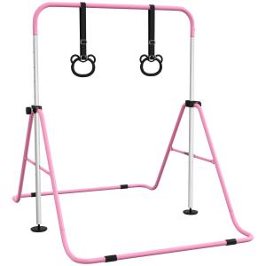 Gymnastikstång Barnstång Rosa av Stål för Inomhusbruk 5-Stegs Höjdjusterbar Horisontell Stång med Ringar 50 kg