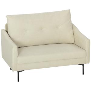 Soffa 2-sits med Tygklädsel Gräddvit Linneimitation för Vardagsrum och Gästrum Modern Soffa med Metallben Bekväm Stoppning Minimalistisk Design