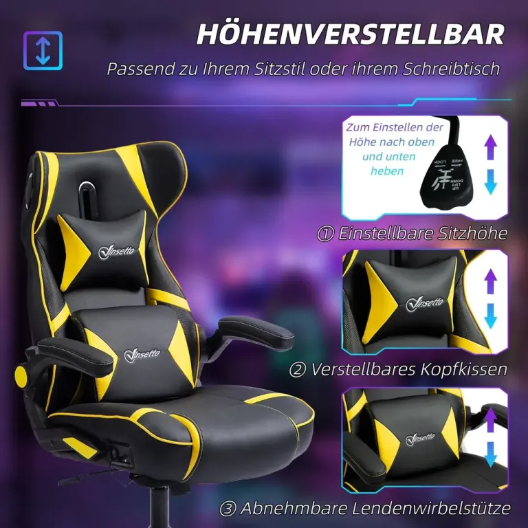 Gamingstol Datorstol Svart Gul av Konstläder och Metall
