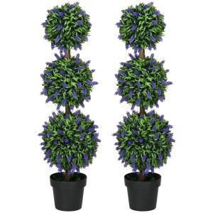 Konstgjord Växt Lavendelträd Set med 2 Krukväxter Lila Grön av Plast för Vardagsrum och Trädgård UV-Beständiga Blommor Höjd 110 cm