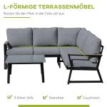 Loungegrupp i Aluminium 4 Delar, Modern Utemöbel med L-Soffa och Bord, Bekväm Sittgrupp för Terrass, Grå
