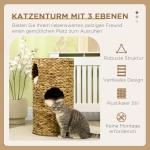 Skrapfat Katttorn Ljusbrun av Vattenhyacint och Stål för Katter med Dyna och 3 Nivåer Klösmöbel för Lek och Vila Dekorativ Design 73 cm