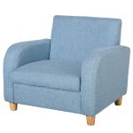 Barnfåtölj med Tjockt Skum och Sittdynor, Liggsoffa med Halkskyddsfötter, för Barn 3–5 År, Trä och Linne, Blå, 49 x 45 x 44,5 cm
