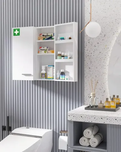 Medicinskåp 6 Invändiga Fack Låsbart 55 x 18 x 60 cm, Vit