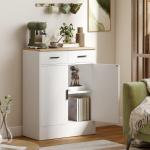 Skänk med Lådor och Skåp Natur Trä och Vit MDF för Kök och Hall Rymlig Förvaringsmöbel med Justerbara Hyllplan Modern Skandinavisk Design Robust