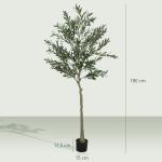 Konstgjort Olivträd med 900 Löv, 40 Oliver och Robust Blomkruka, Grön, 180 cm