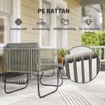 Trädgårdsmöbelset i Polyrattan Loungeset med Soffa, Fåtölj och Bord med Kuddar, Brun+Mörkgrå, 116x60x69 cm