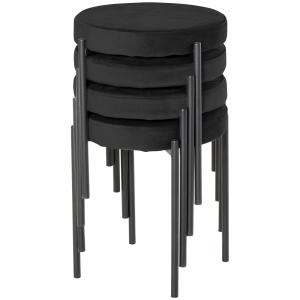 Matpallar Köksstolar Svart av Sammet och Metall för Kök och Matsal Set med 4 Stapelbara Pallar Bekväm Sittdyna 41,5 x 41,5 x 46 cm