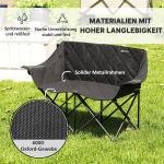 Campingstol Fiskestol 2-Sits Hopfällbar Grå av Tyg ve Metall för Strand ve Trädgård Stol med Inbyggda Kylväskor 250 kg