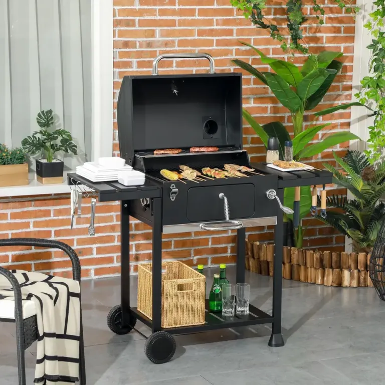 Kolgrill Campinggrill Svart av Rostfritt Stål Grillvagn