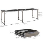 Beer Pong Bord Campingbord Svart av Aluminium för Trädgård och Balkong Hopfällbart och Höjdjusterbart Resebord 240 x 60 cm