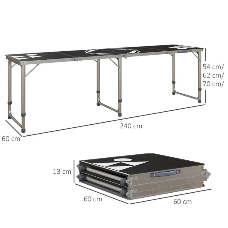 Beer Pong Bord Campingbord Svart av Aluminium 240 x 60 cm