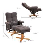 Massagestol med Pall och Förvaring, Bekväm TV-Stol med Massagefunktion, Justerbar Relaxfåtölj i Tyg, Brun, 80 x 86 x 99 cm