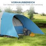 Campingtält Tunneltält för 6 Personer Blå av Polyester för Trädgård och Uteplats Vattenavvisande Familjetält med Fönster