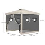 Hopfällbart Lusthus, Justerbar Höjd, Nätgardiner, Bärväska, Metallram, Beige, 3 x 3 x 3 m