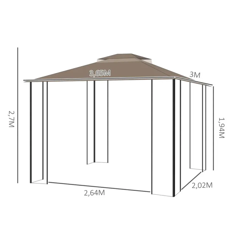 Trädgårdspaviljong med Dubbeltak Rymligt 3,65 x 3 m