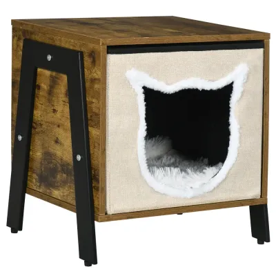Kattgrotta Kattbädd Rustik Brun av Stål och Linne