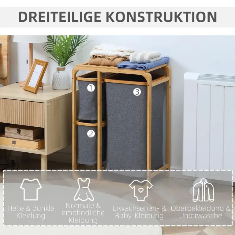 Tvättkorg med Hylla i Bambu Praktisk 50 x 32 x 69,7 cm