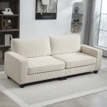 Soffa 3-Sits Soffa med Armstöd Krämvit av Manchester och Trä för Vardagsrum Stoppad Soffa med Ryggkuddar 227 x 84 x 87 cm
