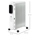 Portabelt Oljefyllt Element, Elektriskt Element med Hjul och Timer, Effektiv Värmekälla med 3 Lägen, Vit, 2720 W