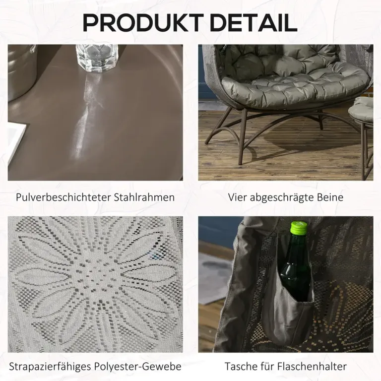 Trädgårdsstolset Loungestol Sand av Stål och Tyg 3 Delar