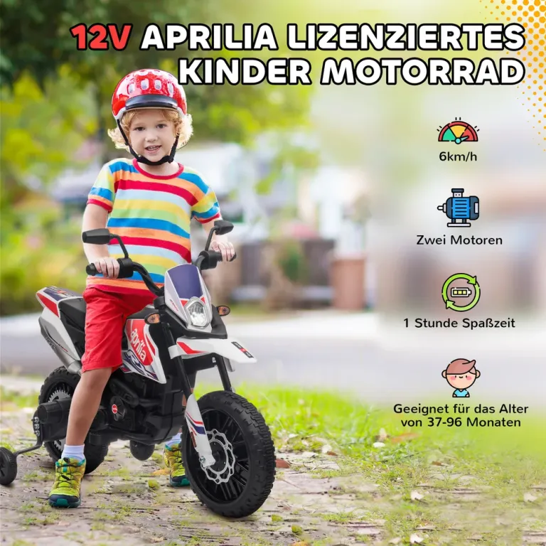 Elmotorcykel Barnmotorcykel 12 v Fordon med Musik Vit