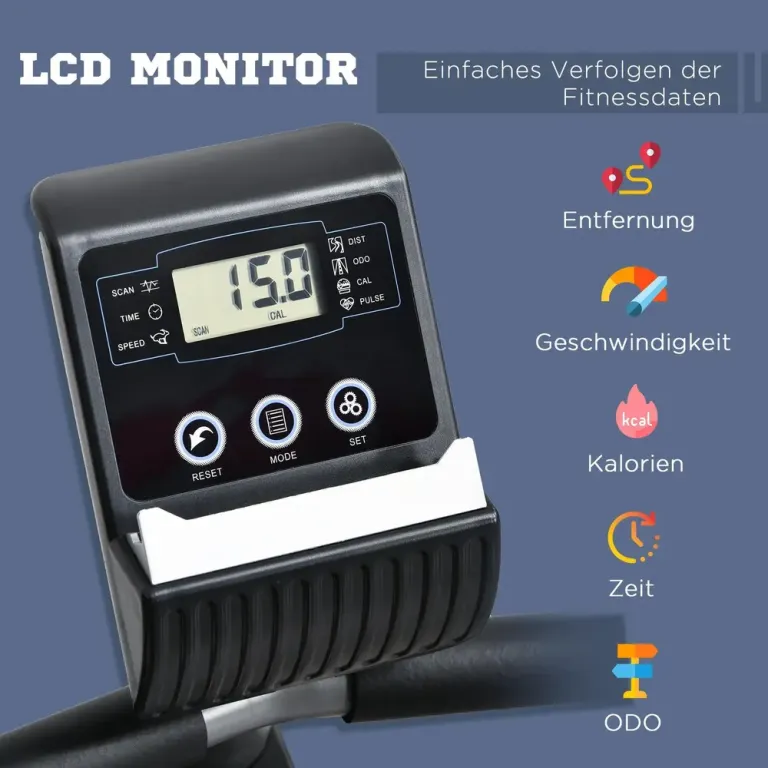Liggande Motionscykel med LCD-Skärm 8 Nivåer Magnetiskt