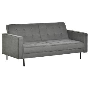 Bäddsoffa 3-Sits i Vintage-Stil, Fällbar Soffa med Träben i Eukalyptus, Bekväm Gästsäng i Bomullstyg, Grå