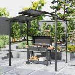 Grillpaviljong Trädgårdspaviljong med Dubbeltak Svart av Metall ve Tyg för BBQ ve Trädgårdsfest Vattentätt Tält 250 x 160 x 250 cm