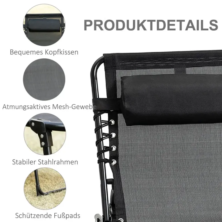Solstol Solsäng Hopfällbar med Nackstöd 185 x 58 x 30 cm