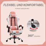 Ergonomisk Gamingstol i Rosa, Bekväm Datorstol med Nackstöd och Svankkudde, Justerbar Snurrstol för Spel och Arbete, Rosa/Vit